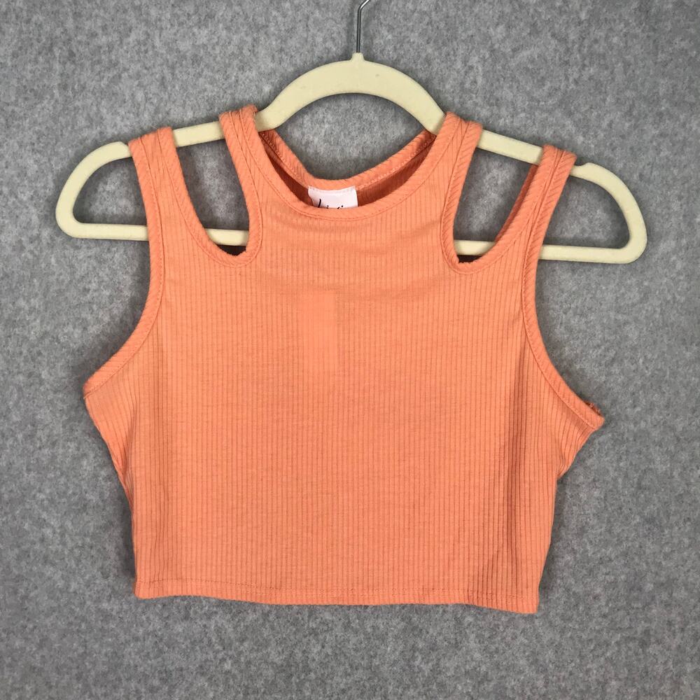 Livi Tank‎ Top Womens Small Coral Crop Ribbed Yoga Active Basic Cut Out Basic